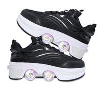 Chaussures à roulettes Unisexes Chaussures de Skate et Baskets 2 en 1 Qui se Transforment en Patins à roulettes Cadeau pour Enfants Garçons Filles Hommes et Femmes (Black White, 41)
