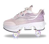 Chaussures à roulettes Unisexes Chaussures de Skate et Baskets 2 en 1 Qui se Transforment en Patins à roulettes Cadeau pour Enfants Garçons Filles Hommes et Femmes (Pink Purple, 40)