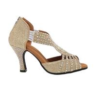 Chaussures à Strass for Femmes, Sandales for Filles et Dames, Chaussures de Danse Latine Modernes, Salsa Tango Semelle Souple, Talons 8cm pour Femme(Gold,41 (25.5cm))