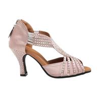 Chaussures à Strass for Femmes, Sandales for Filles et Dames, Chaussures de Danse Latine Modernes, Salsa Tango Semelle Souple, Talons 8cm pour Femme(Light Pink,38 (24cm))