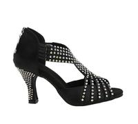 Chaussures à Strass for Femmes, Sandales for Filles et Dames, Chaussures de Danse Latine Modernes, Salsa Tango Semelle Souple, Talons 8cm pour Femme(Black,40 (25cm))