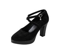 Chaussures à talon bloc pour femme - Escarpins Mary Jane à plateforme avec sangle croisée - Rétro - Automne - Chaussures compensées Oxford - Chaussures de randonnée - Chaussures basses imperméables