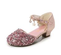 Chaussures à Talon Mary Jane à Paillettes avec Breloque Étoile et Lune pour Filles, Chaussures de Princesse pour Mariage, Anniversaire, Concours et Occasions Spéciales, Semelle Antidérapante，Pink