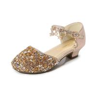 Chaussures à Talon Mary Jane à Paillettes avec Breloque Étoile et Lune pour Filles, Chaussures de Princesse pour Mariage, Anniversaire, Concours et Occasions Spéciales, Semelle Antidérapante，Doré