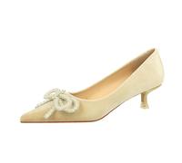 Chaussures À Talons Bas pour Femmes, Talons Chaton Confortables À Bout Pointu De 1,77 Pouce, Escarpins De Fête De Mariage À Nœud