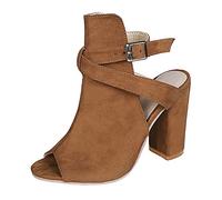 Chaussures à talons élégantes pour femme - Noir - Escarpins à barrettes pour femme - Largeur H compensées - En daim - Sandales réglables - Talon bloc - Chaussures d'été - Sandales pieds nus - Sandales