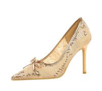 Chaussures à talons hauts en dentelle pour femme 9 cm, Couleur champagne., 40 EU