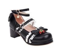 Chaussures à talons hauts Mary Jane Escarpins à lacets pour enfant - Chaussures de soirée - Chaussures de soirée mignonnes - Pour mariage, thé, fête, princesse, cosplay, Lolita, Noir , 37 EU