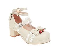 Chaussures à talons hauts Mary Jane Escarpins à lacets pour enfant - Chaussures de soirée - Chaussures de soirée mignonnes - Pour mariage, thé, fête, princesse, cosplay, Lolita, Blanc., 36.5 EU