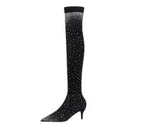 Chaussures à talons hauts pour femme Diamants à la pointe Bottes à talons hauts Diamants brillants 7 cm, Noir , 40 EU