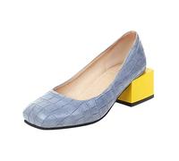 Chaussures à talons hauts pour femme - Motif pierre - Blocage des couleurs - Tête carrée, bleu, 37 EU