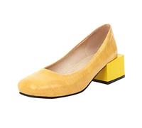 Chaussures à talons hauts pour femme - Motif pierre - Blocage des couleurs - Tête carrée, jaune, 40 EU