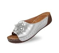 Chaussures à talons hauts pour femme Sexy Bout ouvert et talon compensé, dessus en cuir et motif floral sont des chaussures confortables avec tempérament S. Chaussures pour femmes, argenté, 41 EU