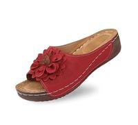 Chaussures à talons hauts pour femme Sexy Bout ouvert et talon compensé, dessus en cuir et motif floral sont des chaussures confortables avec tempérament S. Chaussures pour femmes, rouge, 40 EU