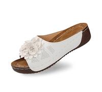 Chaussures à talons hauts pour femme Sexy Bout ouvert et talon compensé, dessus en cuir et motif floral sont des chaussures confortables avec tempérament S. Chaussures pour femmes, Blanc., 39 EU