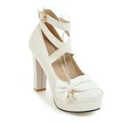 Chaussures à talons hauts pour femmes Mode Tendance Talons épais Plateforme Lolita Mary Jane Élégante fête Robe coréenne Blanc Les chaussures brillantes, beige, 39 EU