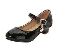 Chaussures à talons hauts pour filles, chaussures de princesse, chaussures pour écoliers, chaussures uniques pour enfants, chaussures en cuir, chaussures de soirée, Noir , 32