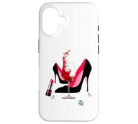 Chaussures à Talons Hauts, Rouge à lèvres, Verre à vin Rouge et Diamants Coque pour iPhone 16