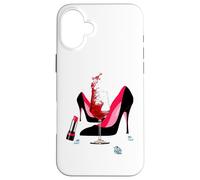 Chaussures à Talons Hauts, Rouge à lèvres, Verre à vin Rouge et Diamants Coque pour iPhone 16 Plus