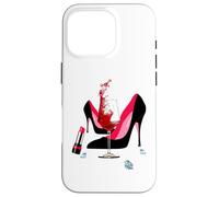 Chaussures à Talons Hauts, Rouge à lèvres, Verre à vin Rouge et Diamants Coque pour iPhone 16 Pro