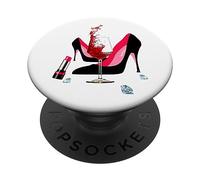 Chaussures à talons hauts, rouge à lèvres, verre à vin rouge et diamants PopSockets PopGrip Adhésif