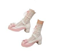 Chaussures à Talons Moyen Lolita avec Nœud pour Femmes, Mary Jane Simples à Talon Haut avec Boucle Ajustable à La Cheville en Dentelle, Escarpins de Danse Vintage Traditionnel Oktoberfest