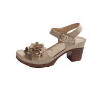 Chaussures à talons pour femme - Sandales confortables en cuir - Sandales avec fleur - Sandales de loisirs pour soirée, rendez-vous, extérieur - Légères - Antidérapantes, beige, 40 EU