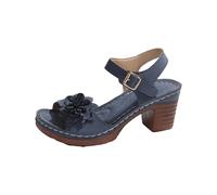 Chaussures à talons pour femme - Sandales confortables en cuir - Sandales avec fleur - Sandales de loisirs pour soirée, rendez-vous, extérieur - Légères - Antidérapantes, bleu, 37 EU