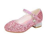 Chaussures à talons pour fille princesse avec paillettes et fermeture à boucle pour danse flamenco fête claquettes sévillanes danse Mary Jane pour fille et femme, rose, 31 EU