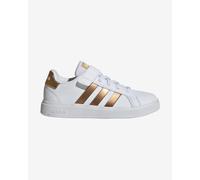 adidas Grand Sustainable Lifestyle Court Elastic Lace and Top Strap Shoes Baskets, Cloud White/Cloud White/Matte Gold, 35 EU