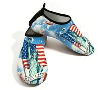 Chaussures aquatiques de plage pour homme et femme - Séchage rapide - Respirantes - Antidérapantes - Chaussures pieds nus pour piscine et surf - Statue de la Liberté - Amérique - 250ème, rouge/bleu
