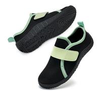 Chaussures aquatiques pour enfants - Chaussures de plage pour garçons et filles - Chaussures aquatiques en maille Velcro - Chaussures de piscine et de mer, noir/vert, 22 EU
