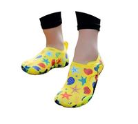 Chaussures aquatiques pour enfants garçons et filles style pieds nus avec dessus imprimé léger avec détails latéraux orange, col semblable à une chaussette et profil flexible fin, changements au bord