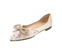 Chaussures argentées à talon pour femme, chaussures plates à enfiler pour femme, pointe légère, bouche plate, sol souple, chaussures de ballet uniques à pendule, grande taille, beige, 41 EU