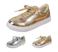 Chaussures argentées pour femme à talon bas larges à lacets - Chaussures décontractées pour mariage - Chaussures de ballet douces et confortables - Légères - Pour la marche quotidienne - Pour mariage