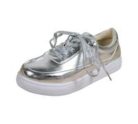 Chaussures argentées pour femme à talon bas larges à lacets - Chaussures décontractées pour mariage - Chaussures de ballet douces et confortables - Légères - Pour la marche quotidienne - Pour mariage