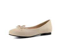 Chaussures Ballets Femmes Pumps Slip on Flats Shoes Chaussures Style Formel Décontracté avec Bout Rond Et Détail Nœud pour Usage Quotidien Et Trajets De Printemps,Suede Beige,35 EU