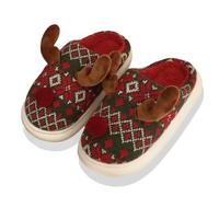 Chaussures Basketball Chaussons Chauds à Semelle Plate et Bout fermé pour Femme avec Motif cerf de Noël Bottes Imperméables pour Femmes Fermeture Éclair Neige (Red, 41)