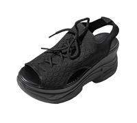 Chaussures_Baskets Été femmes sandales maille décontracté blanc semelle épaisse à lacets sandales bout ouvert chaussures de plage Lacets Marron Chaussette Enfant Fille de sport à en tissu pour femmes