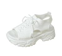Chaussures_Baskets Été femmes sandales maille décontracté blanc semelle épaisse à lacets sandales bout ouvert chaussures de plage Lacets Marron Chaussette Enfant Fille de sport à en tissu pour femmes