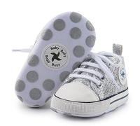 Chaussures Bébé Fille Garçon Semelle Antidérapante Souple Nouveau-né Premières Marches Étoiles Haute Toile Denim Unisexe, B01 paillettes argentées, 0-6 mois