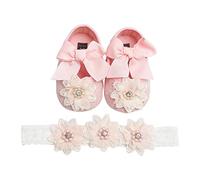 Chaussures Bébé Fille Premier Pas Souple Antiderapantes Princesse Bapteme | Chaussure Bebe Fille Mariage Ceremonie Ballerine + Bandeau