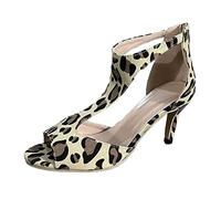 Chaussures blanches pour femme avec motif léopard, mode simple, fermeture éclair à l'arrière, grand côté, vide, romaines, chaussures d'été avec talon sexy, jaune, 39 EU Large
