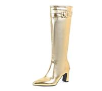 Chaussures Bottes Soirée Femme Talon Carré Chic | bout pointu,bride à boucle,fermeture zip,or argent,talon 7cm