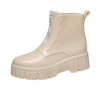 Chaussures Caoutchouc pour Femme Bottes Travail imperméables Pluie Semi-compensées Confortable Antidérapant Doublure en Tissu Isolation Thermique Hiver Les Pieds Chauds et secs