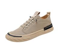 Chaussures classiques en toile pour homme - Bleu marine - Chaussures basses décontractées légères à lacets - Chaussures plates pour tous les jours, Zy11 Kaki, 39 2/3 EU