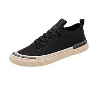 Chaussures classiques en toile pour homme - Bleu marine - Chaussures basses décontractées légères à lacets - Chaussures plates pour tous les jours, Zy11 Noir, 39 2/3 EU