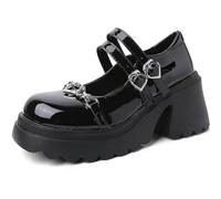 Chaussures classiques Lolita à talon pour femme, escarpins punk, plateforme japonaise, en cuir verni, chaussures Mary Jane noires gothiques, Chaussures Femme Noir, 39.5 EU
