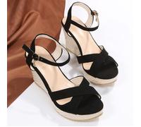 Chaussures Compensées À La Mode Pour Femmes Sandales D'Été À Plateforme À Talons Hauts Noir 35