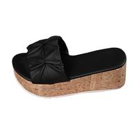 Chaussures Compensées Chaussure Femme Ete Chic et Pantoufles Pour Femmes Légères Épaisses à Talons Compensés Sandales à Talons Hauts Pour Femmes Sandals Reflexologie Chaussure (Black 43)